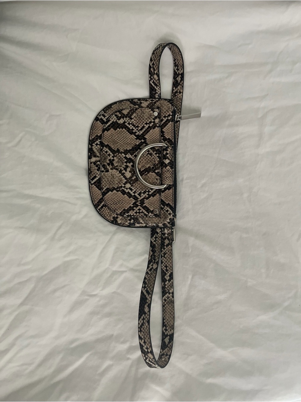 Snake Print Belt Bag with Silver Ring Accent
